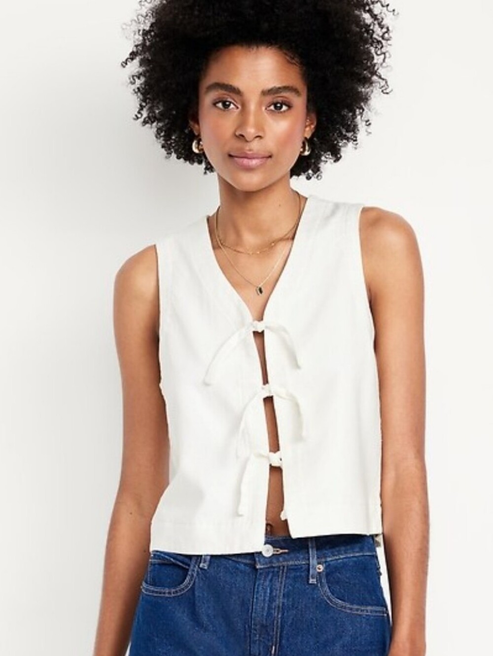Old Navy White Linen-Blend Tie-Front Vest
